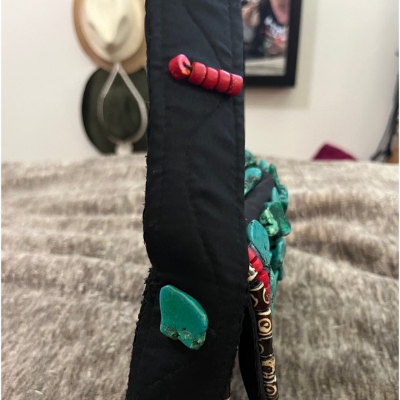 Rare Hand sewed Turquoise and beaded purse. Tibetan Feel. Purchased at Harrahs - Picture 4 of 12